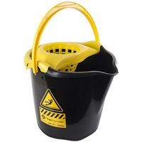 1x Dweilemmers/mopemmers 13,5 liter zwart/geel caution 32 x 30 cm