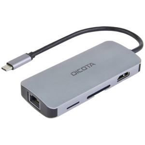 Dicota D32062 USB-C (USB 3.2 Gen 2) multiport hub 8 poorten Met aluminium behuizing, Met ingebouwde netwerkaansluiting, Met ingebouwde SD-kaartlezer, Met USB-C