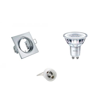 LED Spot Set - GU10 Fitting - Inbouw Vierkant - Glans Chroom - Kantelbaar 80mm - Philips - CorePro 827 36D - 5W - Warm Wit 2700K - Dimbaar