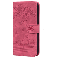 iPhone 15 Plus hoesje - Bookcase - Koord - Pasjeshouder - Portemonnee - Camerabescherming - Bloemenpatroon - Kunstleer - Bordeaux Rood - thumbnail