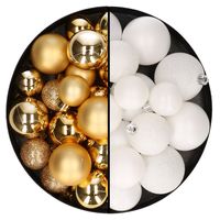 Kerstballen 60x stuks - mix goud/wit - 4-5-6 cm - kunststof - thumbnail