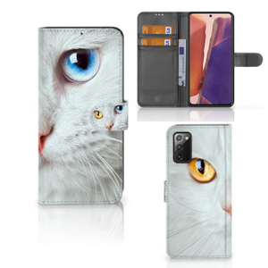 Samsung Galaxy Note 20 Telefoonhoesje met Pasjes Witte Kat