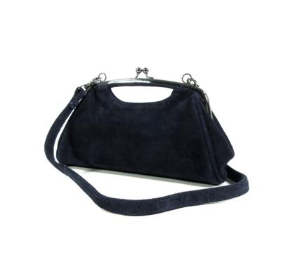 Chique suede avond damestasje schoudertasje navy