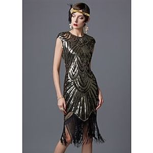 Roaring jaren '20 Jaren 1920 Cocktail jurk Vintage Jurk Flapper jurk Jurken Gala jurk Galajurken Kerst feestjurk The Great Gatsby Charleston Dames Pailletten Lapwerk Bruiloft Feest Bruiloft gast Lightinthebox