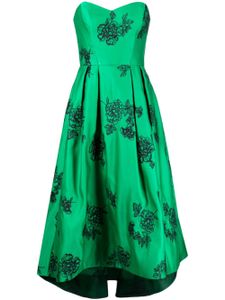 Marchesa Notte robe-bustier mi-longue à fleurs brodées - Vert