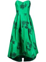 Marchesa Notte robe-bustier mi-longue à fleurs brodées - Vert