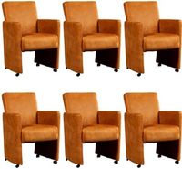 Set van 6 Cognac leren moderne eetkamerfauteuils Elegant - Kenia Leer Cognac (cognac leer)