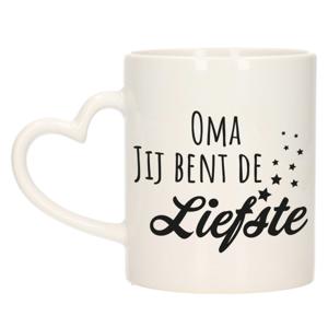 Bellatio Decorations Cadeau koffie/thee mok voor oma - zwart - hartjes oor - keramiek - 300 ml   -