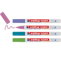 edding 4085 krijtmarker - blauw, groen, paars, roze (metallic) - 4 krijtstiften - ronde punt 1-2 mm - dunne krijtstift voor borden, uitwisbaar, ruiten, glas, spiegels - bordstift met dekkende kleuren