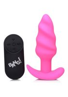 21X Vibrating Silicone Swirl Butt Plug with Remotel - Pink