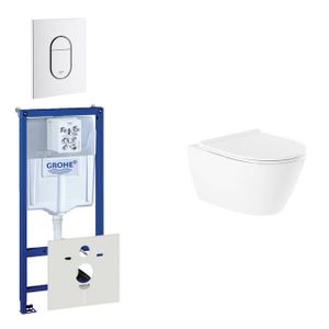 QeramiQ Salina Toiletset - inbouwreservoir - spoelrandloos - wandcloset - softclose - bedieningsplaat verticaal wit 0729205/0729242/sw96855/sw96857/