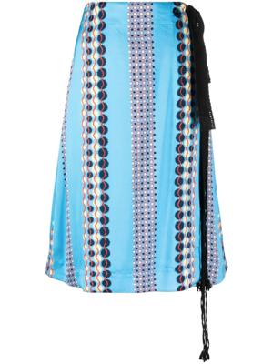 Wales Bonner jupe nouée à motif géométrique - Bleu