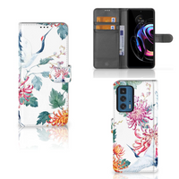 Motorola Edge 20 Pro Telefoonhoesje met Pasjes Bird Flowers - thumbnail