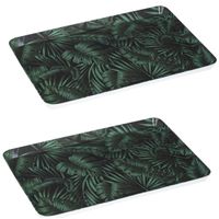 2x stuks dienbladen/serveerbladen rechthoekig Jungle 45 x 30 cm donker groen