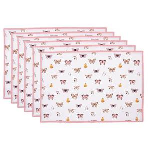 Clayre & Eef Placemats Set van 6 48x33 cm Beige Roze Katoen Vlinders