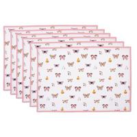 Clayre & Eef Placemats Set van 6 48x33 cm Beige Roze Katoen Vlinders - thumbnail