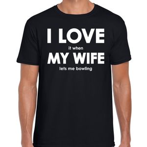 Cadeau t-shirt bowler I love it when my wife lets me bowling zwart voor heren 2XL  -