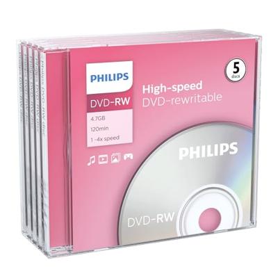 Philips PHOV-RW4754JC lege dvd-rw mediabox 5 stuks, verpakking kan variëren