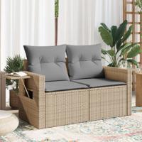 Tuinbank 2-zits met kussens poly rattan beige