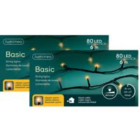 Kerstverlichting - 2x - 80 led lampjes -klassiek warm wit -600 cm -zwart snoer -timer en dimmer