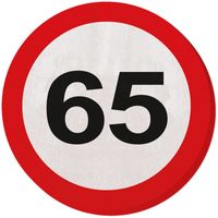 60x Papieren servetjes 65 jaar verkeersbord thema feestartikelen 33 cm rond - thumbnail