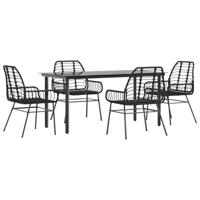 vidaXL 5-delige Tuinset poly rattan glas zwart, buiten eetset, tuinmeubelen, tuin eettafel en stoelen, patio eetkamer set, buiten eettafel en stoelen
