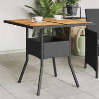 Tuintafel met acaciahouten blad 80x80x75 cm poly rattan zwart - thumbnail