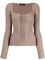 Blumarine sweat nervuré à col noué - Marron