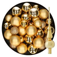 Kerstversiering kunststof kerstballen met piek goud 6-8-10 cm pakket van 49x stuks