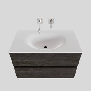 Badkamermeubel Solid Surface BWS Stockholm 80x46 cm Wood Dark Brown (0 kraangaten)