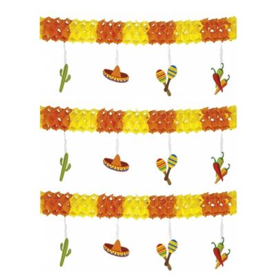 Set van 3x stuks Mexicaanse versiering thema slingers 4 meter - Feestslingers Set van 3x stuks Mexicaanse versiering thema slingers 4 meter - Feestslingers