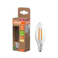 OSRAM Energy Class LED-Lampe in klassischer Minikerzenform, 3.8 W / 806 lm, EEK A, warmweißes Licht (2700 K), CRI 80, aus klarfarbenem bleifreiem Glas, E14 Sockel, IP20, 35 mm Durchmesser.