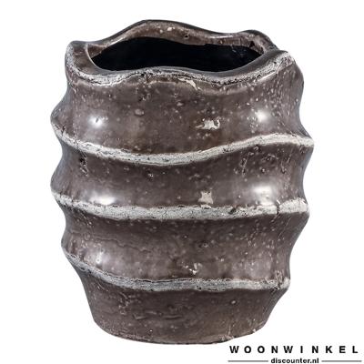 Pot matz taupe keramiek golvend rond l