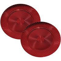 Set van 2x stuks kerstdiner onderborden rond rood glimmend 33 cm - thumbnail