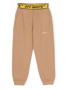 Off-White Kids pantalon en coton à taille à logo - Marron