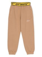 Off-White Kids pantalon en coton à taille à logo - Marron