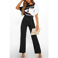 Dames Jumpsuit Omgord Kleurenblok Strakke ronde hals Elegant Bruiloft Feest BreedBeen Normale pasvorm Korte mouw Vleermuismouw Zwart Wit Rood S M L Zomer Lightinthebox - thumbnail