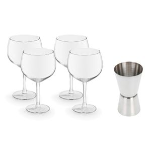 4x Gin Tonic / cocktail glazen transparant 650 ml met RVS maatbeker / barmaatje