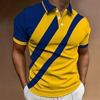 Voor heren Golfshirt golfpolo Werk Casual Revers Korte mouw Basic Modern Kleurenblok Lapwerk nappi Lente zomer Normale pasvorm Geel Rood blauw Oranje Zwart-Rood Grijs Golfshirt Lightinthebox - thumbnail