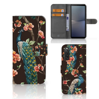 Sony Xperia 10 V Telefoonhoesje met Pasjes Pauw met Bloemen - thumbnail