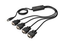 Digitus USB 2.0-4x RS-232 seriële kabel Zwart 1,5 m USB Type-A DB-9