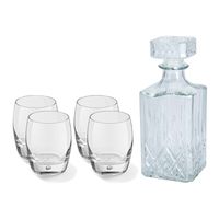 Glazen whisky/water karaf 900 ml met 4x whiskyglazen 360 ml - thumbnail