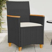 Tuinstoelen 2 st met kussens poly rattan en massief hout zwart - thumbnail