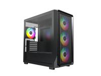 MONTECH X5M - Micro ATX Gaming PC-hoes, hoge luchtstroom, 4 x 120 mm ARGB-ventilatoren vooraf geïnstalleerd, glazen zijpaneel, koolstofvezel printaccenten, zwart