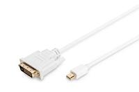 DIGITUS mini DisplayPort-adapterkabel - miniDP - DVI (24+1) - Full-HD 1080p/60Hz - Displayport 1.1a - 2m - met vergrendeling - geschikt voor monitoren, grafische kaarten - wit