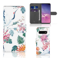 Samsung Galaxy S10 Plus Telefoonhoesje met Pasjes Bird Flowers