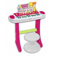 Bontempi Keyboard Staand met Microfoon en kruk roze/groen