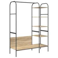 vidaXL Kledingrek Met Planken Sonoma Eiken 120X44X160 cm Stijlvol en Duurzaam Geengineerd Hout Opslagorganisator Voor Slaapkamer Inloopkast Muurbevestigd Roestbestendig Plank Industrieel Stijl