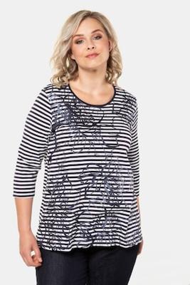 Ulla Popken Shirt, A-lijn, bloemendessin, 3/4 mouwen - Grote Maten