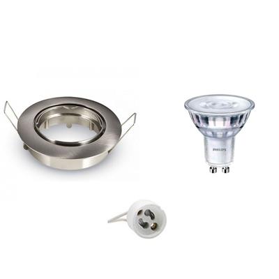 LED Spot Set - GU10 Fitting - Inbouw Rond - Mat Chroom - Kantelbaar Ø82mm - Philips - SceneSwitch 827 36D - 1.5W-5W - Warm Wit 2200K-2700K - Dimbaar